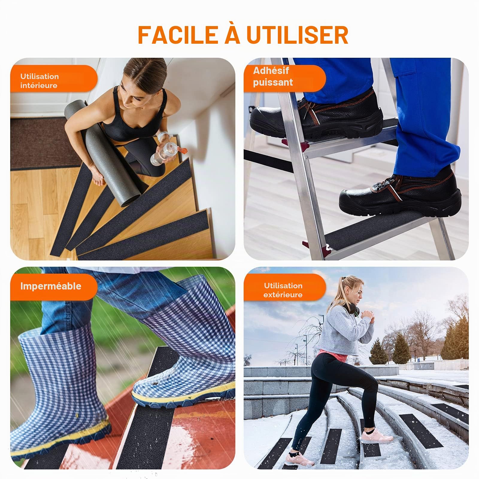 Bande Antidérapante Escalier, 10cm*10m, Ruban Antidérapant Adhésif, Ruban Autocollant Anti-Dérapante, Bande Sécurité Antidérapant, aux Escaliers Intérieurs et Extérieurs, imperméable, Noir