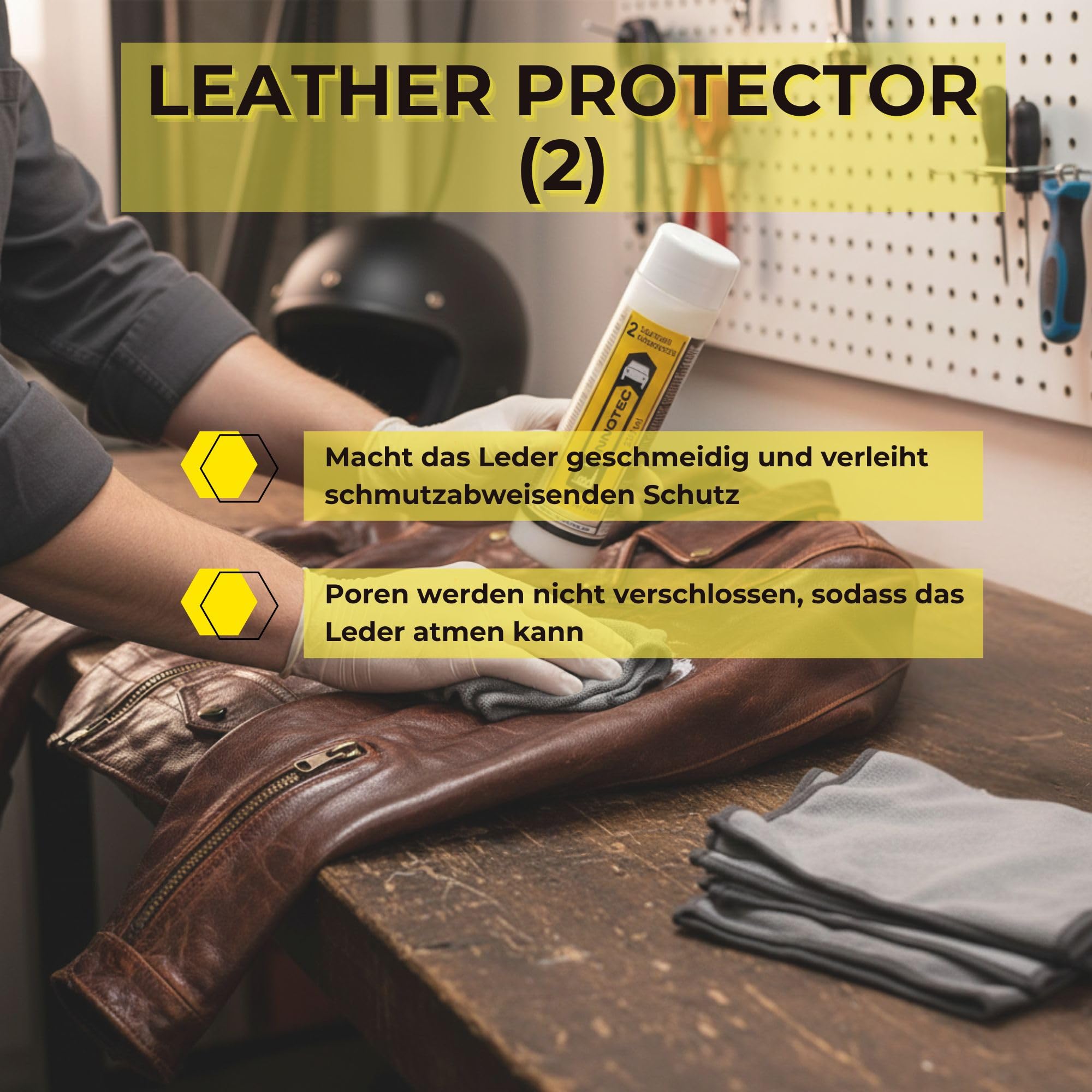 INNOTEC Leather Protector (2) 250 ml – Leder-Schutzspray für Pflege & Schutz unterschiedlichster Leder & lederartiger Flächen wie Fahrzeugsitze, Motorradleder, Möbel & Bekleidung – schützt und pflegt