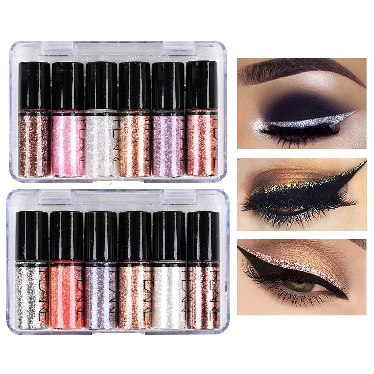Emirde 12 Colors Glitter Liquid Eyeshadow, Pearl Glitter Shimmer Liquid Eyeshadow Eyeliner, Waterproof Long Lasting Liquid Eyeliner, Eyeshadow for Stage Party Wedding Music Festival