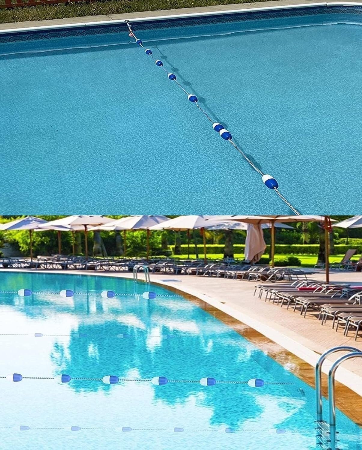 Generisch Gut sichtbare Pool-Bahnlinien mit Bojen, 13 m langes blau-weißes Sicherheitsseil für Schwimmvereine, ideal für flaches und tiefes Wasser, inklusive 2 Haken für einfaches Aufstellen