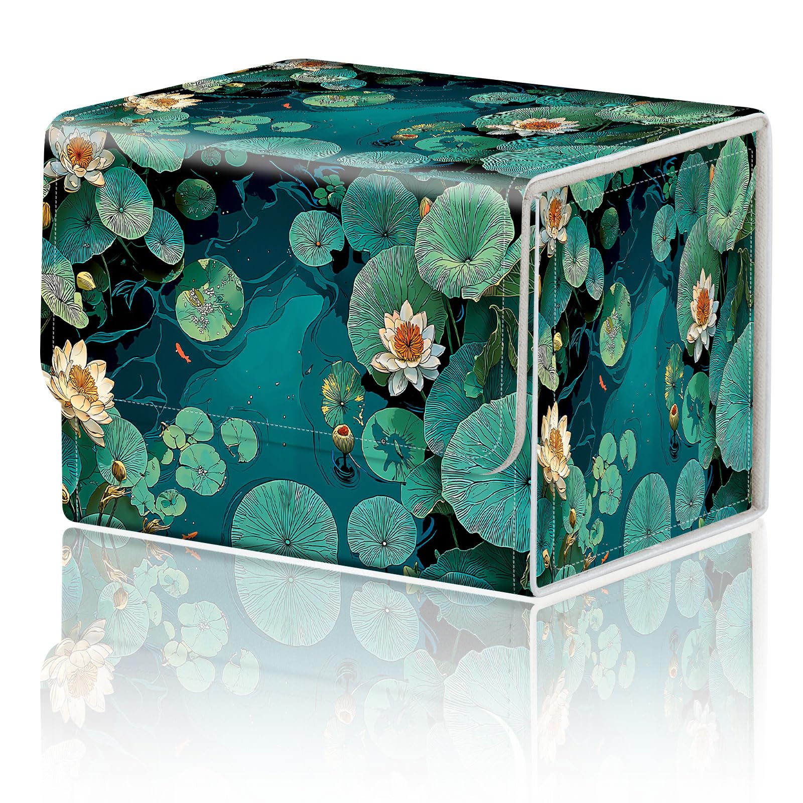 Card Game Storage Box TCG Deck Box MTG Card Box Organizer Trading Card Case Commander Deck Box TCG Card Storage Box Magnetic Closure Creative Pattern Up to 200 Cards, Green Pond Lotus Leaves โ image 1