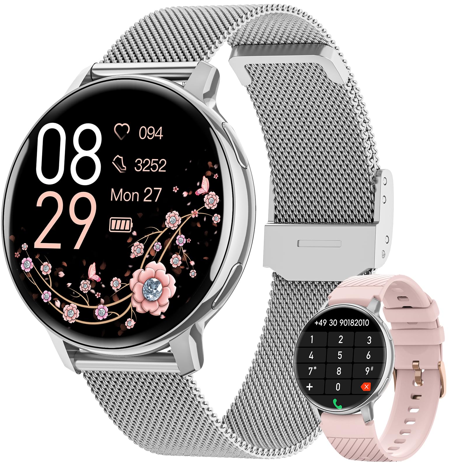 Women's Smart Watch, 1.39 Inch HD Smartwatch Woman with Calls/24H Sleep/Heart Rate Monitor/SpO2, Female Function 120+ Sports Modes IP68 Bracelet Activity Calorie Pedometer Android iOS Silver, Gift