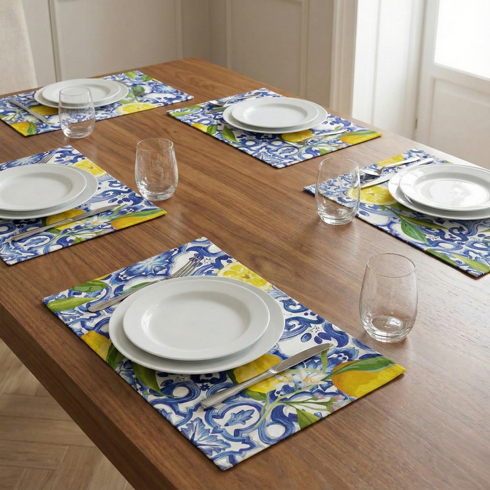 Set di 6 Tovagliette Americane Lavabili in Cotone, Tovagliette Colazione Americana con Limoni 45x30 cm, Diverse Decorazioni e Colori