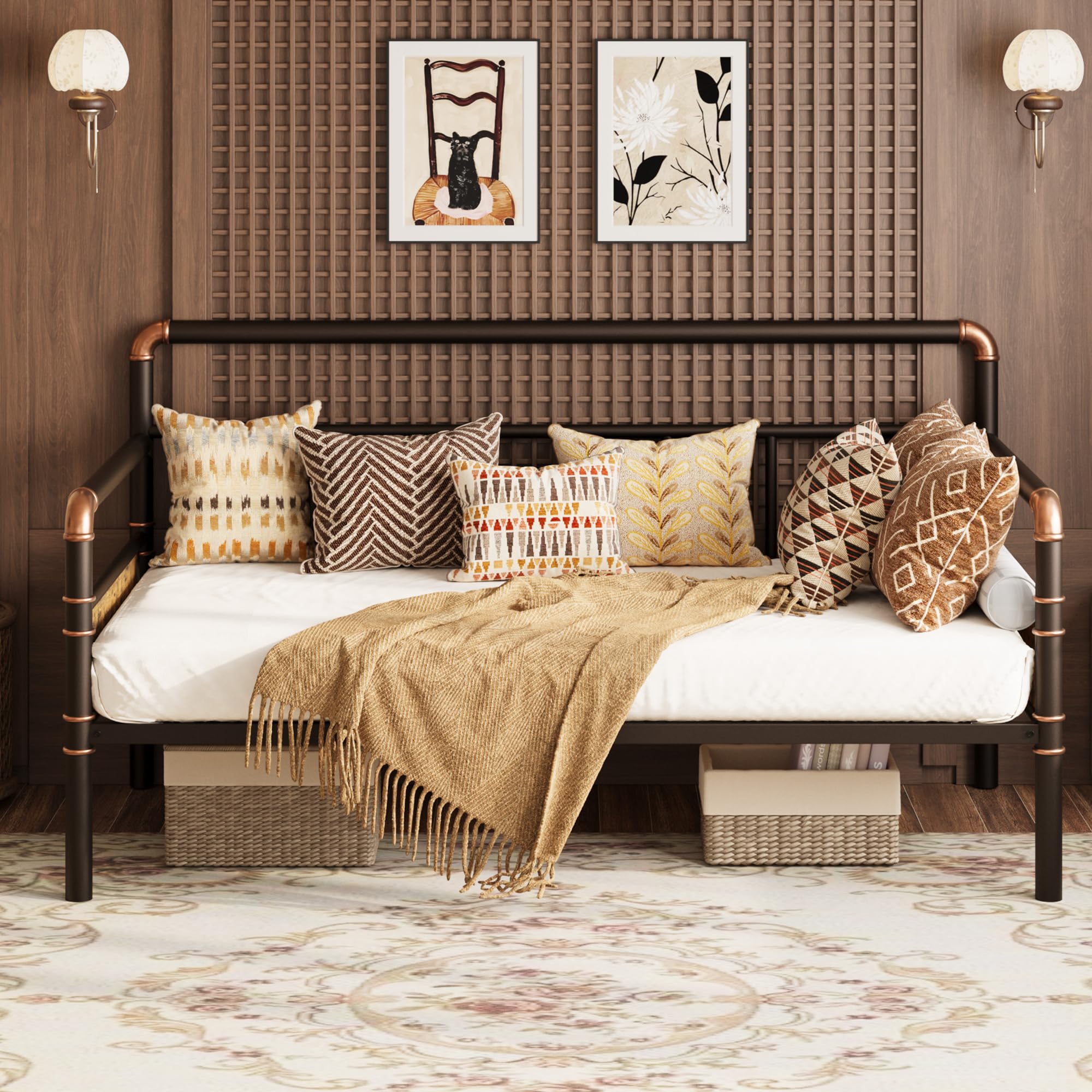 Photo 1 of ***MISSING PARTS, PARTS ONLY **** Garvee Metal Daybed Frame Full Size, Heavy Duty Day Bed with Classic Headboard and Steel Slat Support, Sofa Bed Platform for Living Room Guest Room, No Box Spring Needed,Brown