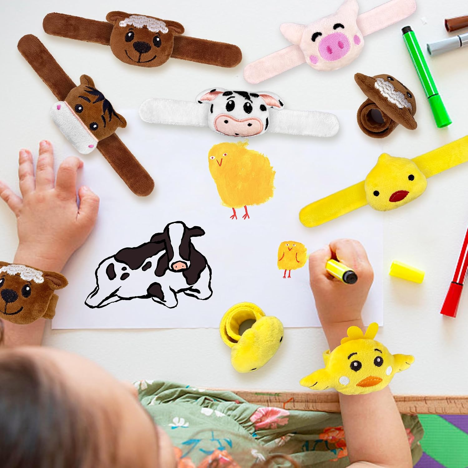 Stuffed Animal Slap Bracelets Plush Animals Slap Bracelets Cute Wrist Slap Band Toy Wrist Animals Wrist Pets Slap Bracelet Wrist Toy for Boys Girls Easter Birthday Gifts Party Favors (Farm, 12) image 3