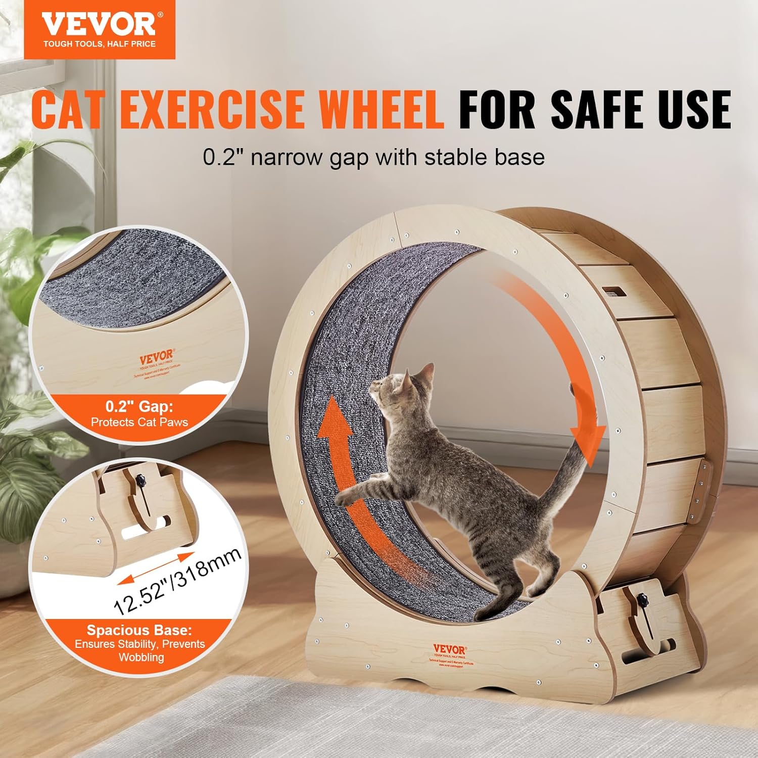 VEVOR Cat Exercise Wheel, Large Treadmill Wheel for Indoor Cats, 29.5 inch Wheel with Detachable Carpet and Cat Teaser for Running/Walking/Training, Suitable for Most Cats