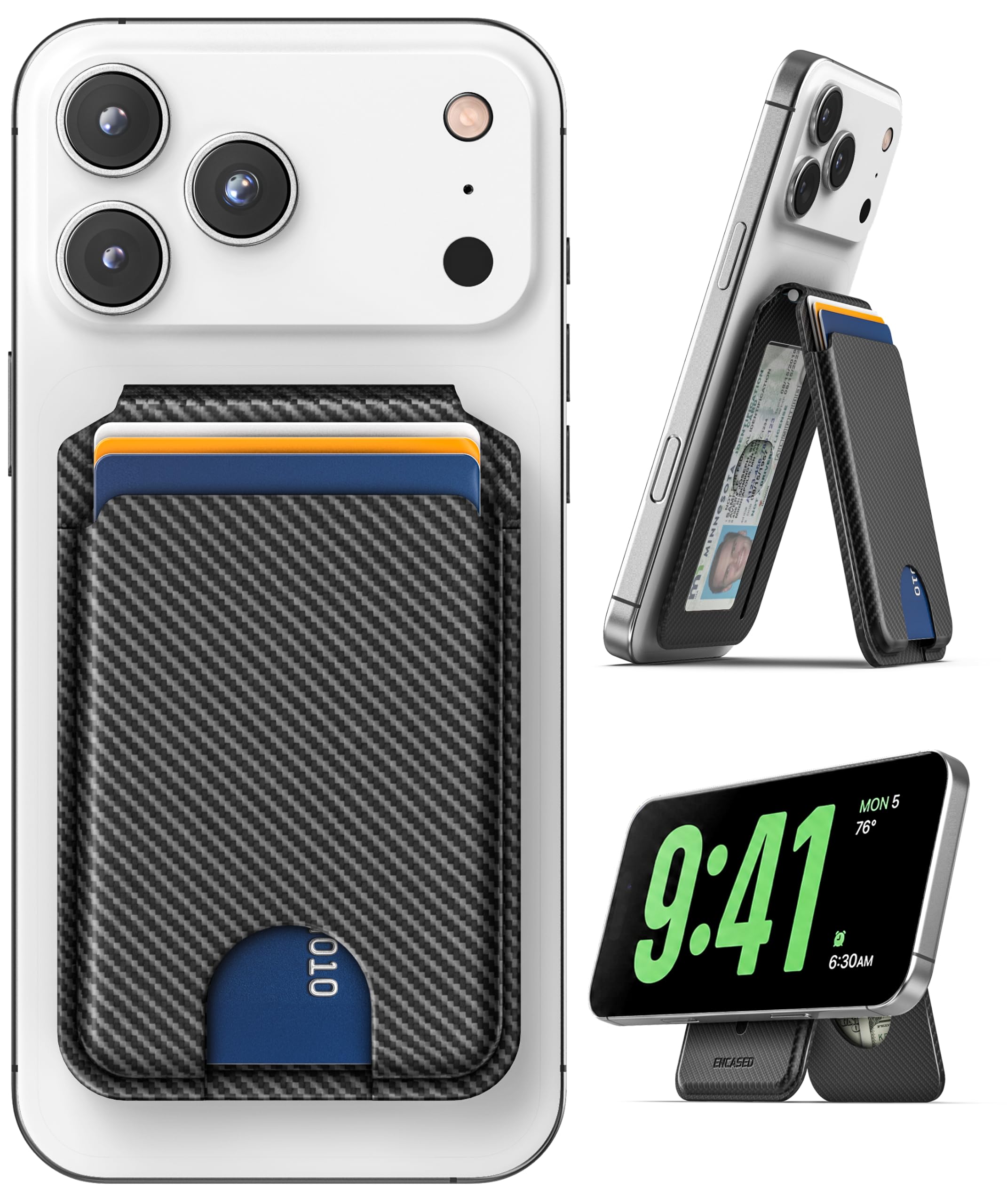 Magnetic Wallet Folding Stand, Premium PU Card Holder (Fits 3 Cards + ID) with Metal Hinge, MagSafe Compatible for iPhone (Carbon Black)-image-24