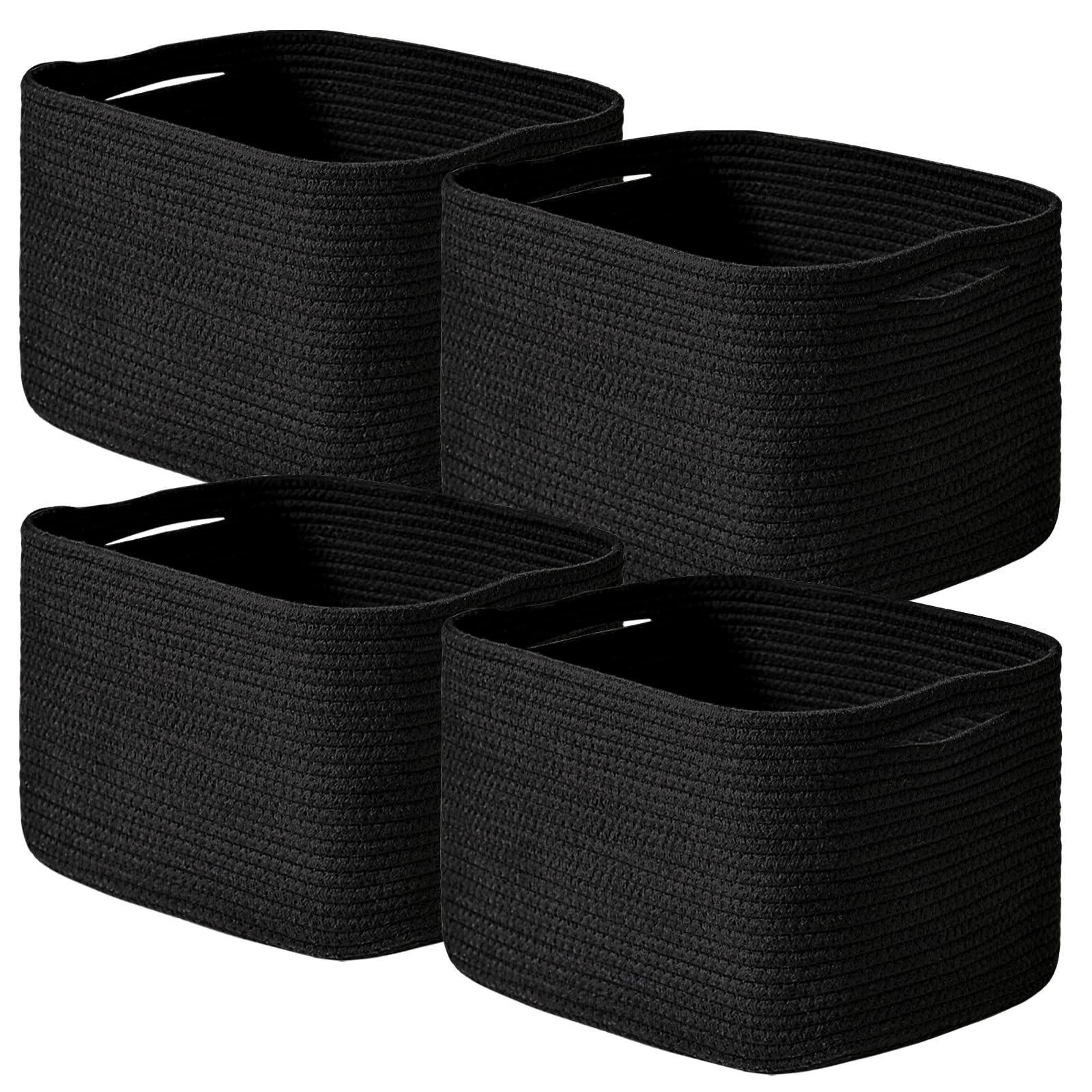 ICERZCZ Canastas de almacenamiento negras para estantes, cestas de almacenamiento pequeñas para organizar, cestas de cuerda de algodón tejida para almacenamiento, cesta de libros, cesta decorativa
