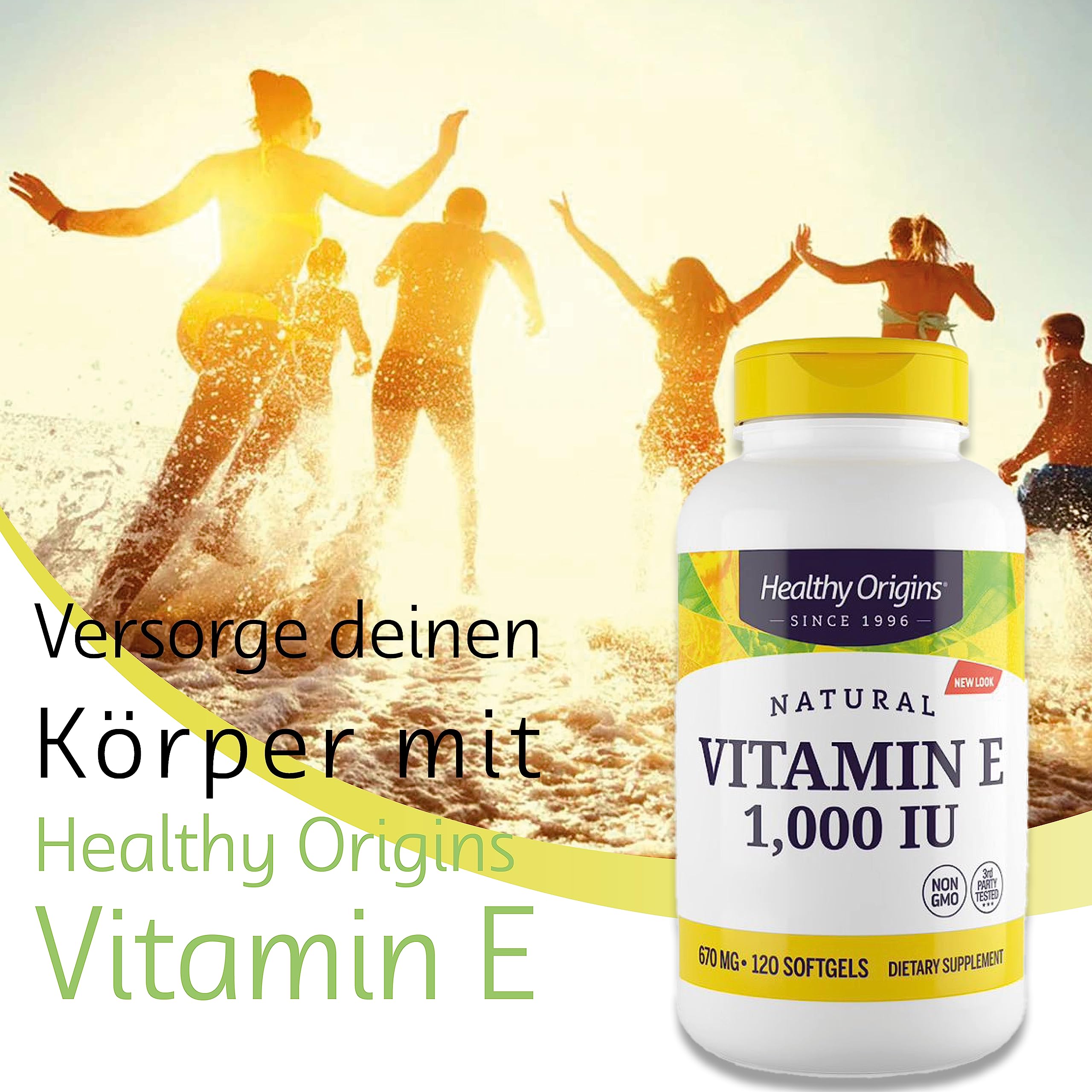 Healthy Origins, Natürliches Vitamin E, 120 Softgels, 1.000IU Vitamin E je Dosis, Glutenfrei, GMO frei, Geschmacksneutral