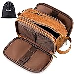 Elviros Travel Toiletry Bag Gift for MenMens Toiletries Bag Gifts Set Shaving Dopp Kit Water-resistant Bathroom Toiletries Organizer PU Leather Cosmetic Bags 2 Pack Brown