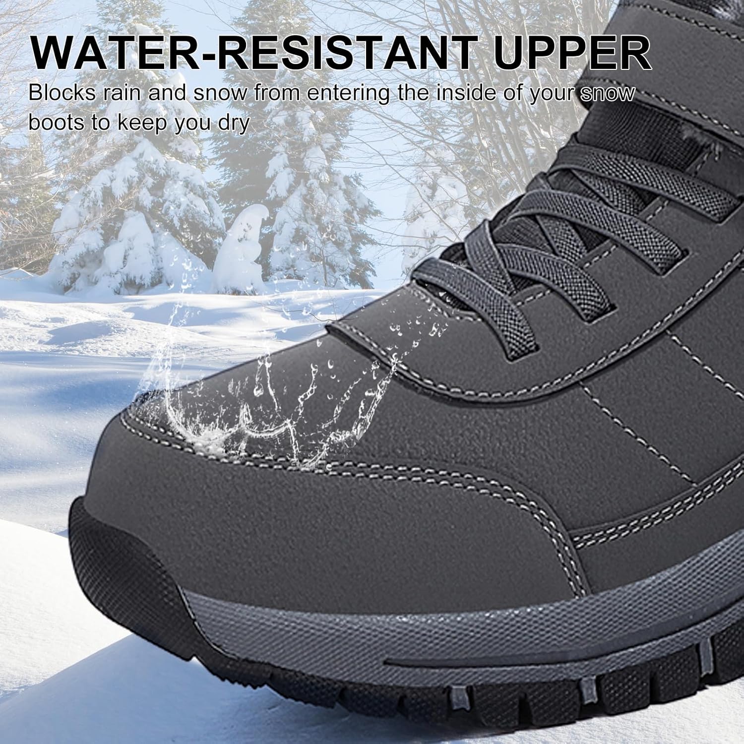 Snow Boots for Men, Mens Outdoor Water-Resistant Hiking Boots with Furry Cuff, Non-Slip Warm Snow Boots for Men, Durable with Lace and Velcro Strap - Image 7