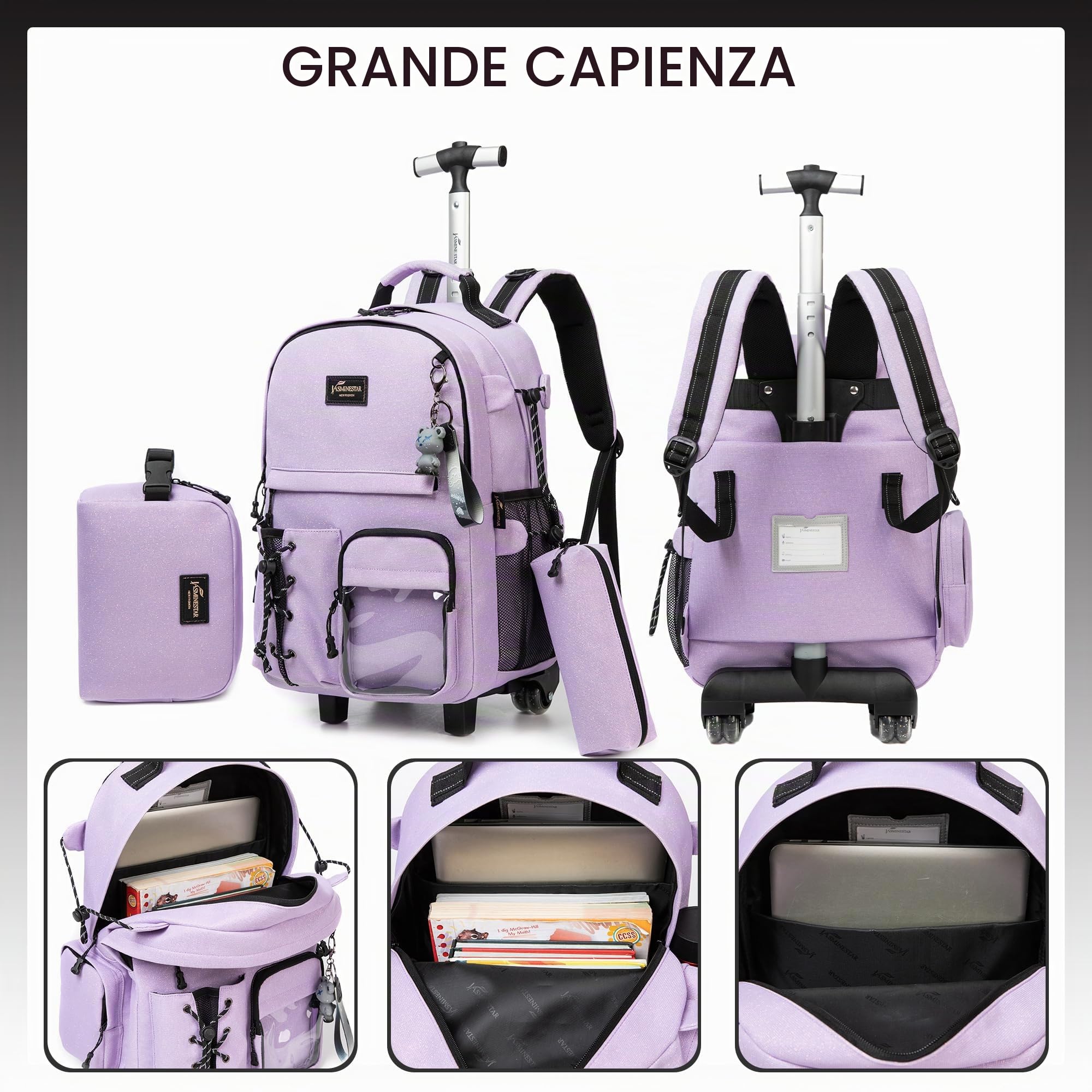 HTgroce Trolley Scuola Bambina Elementare Zaino Scuola Media Bambina Zaino Scuola Trolley Zaino Bambina Zaino con Ruote Scuola Viaggio