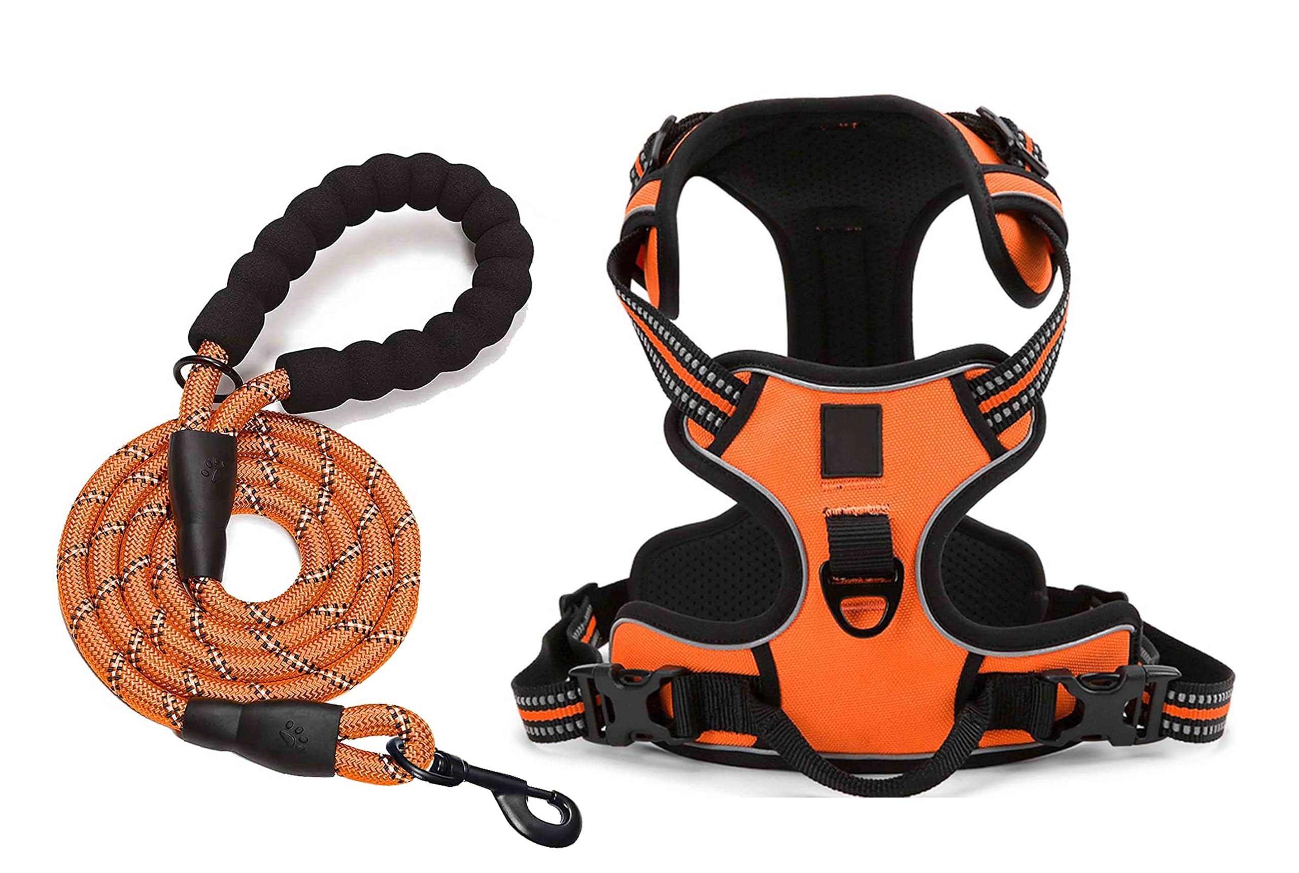 Genesis Dog Harness with Heavy Duty 5ft Dog Leash, Extra Large Size Nylon 3M Reflective. Easy Control Chest Body No Pull Belt for Pets. Orange Adjustable Double Padded Vest. (Girth inch: 31” – 41”) (B09HDYJ5RY) Amazon Price History, Amazon Price Tracker
