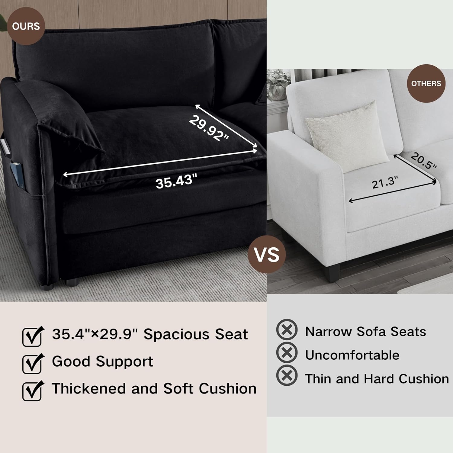 76" Oversized Couch Chenille Loveseat Sofa, Deep Cloud 2 Seat Couch with Pillow Arms, Sturdy Love Seat Couches Design for Living Room Bedroom, Black