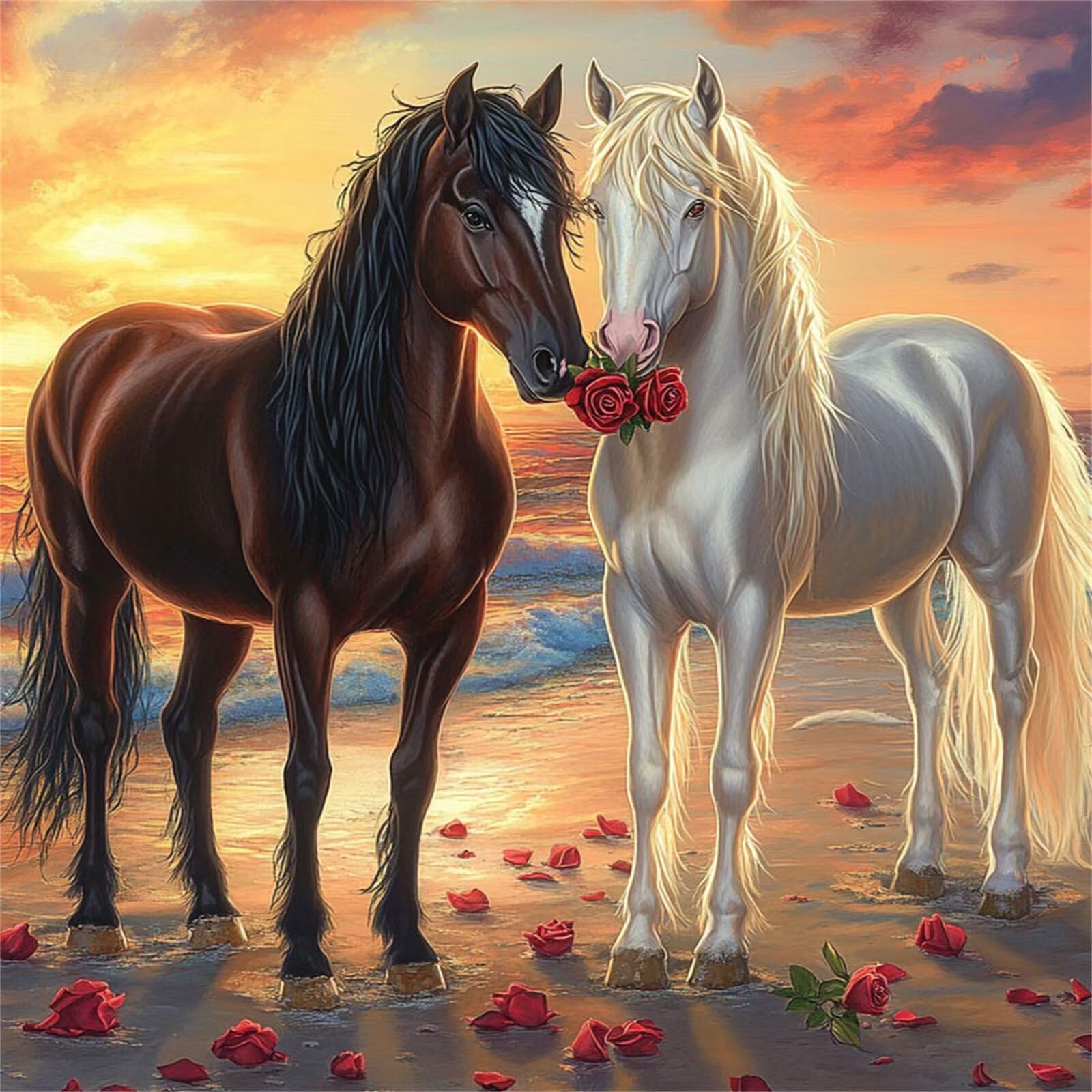 5D Diamond Painting Kit Completo, Diamond Painting Cavallo DIY Hobby Creativi Adulti Pittura Diamante Strass Mosaico Kit per Bambini Principianti, Decorazioni Casa Parete Spiaggia 80x80cm FX#836