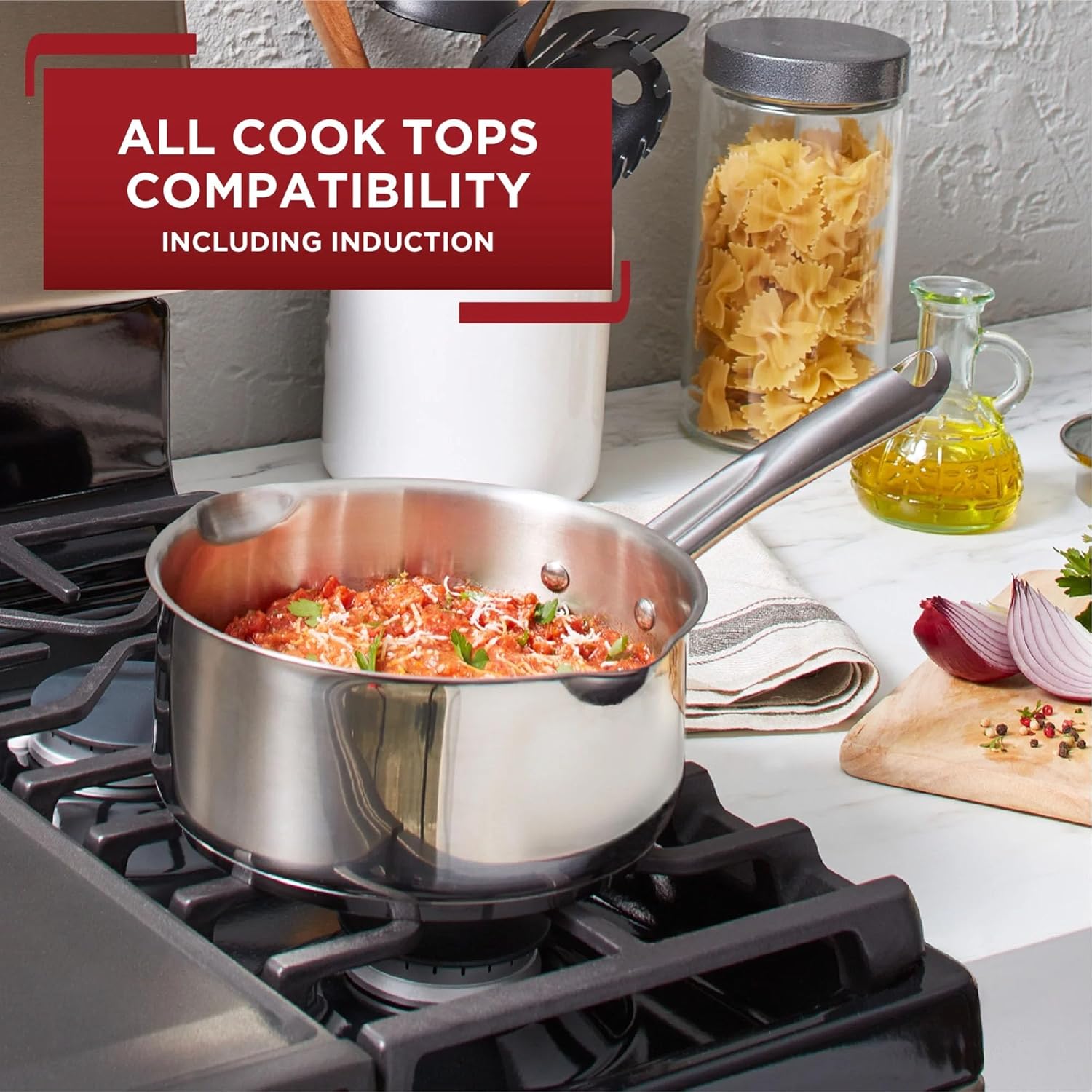 Cook & Strain Stainless Steel Cookware, Sauce Pan with lid, 3 quart