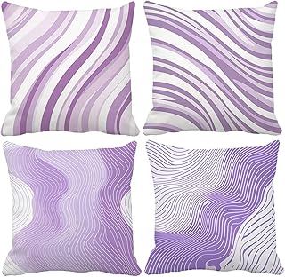 Fundas Cojines 45x45cm, Juego de 4 Funda Cojin Color de Malva Cojines Sofa Raya Cojin Sofa Impermeable Cuadradas Lino Cushion Covers para Decoración del Hogar Sala de Estar Jardín Coche Regalo QJ-281