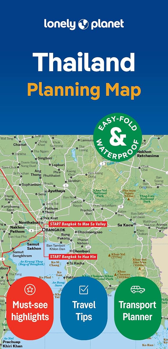 Mapa de planificación de Lonely Planet Tailandia: mapa de viaje impermeable duradero con formato fácil de plegar, itinerarios y guía de transporte para Bangkok, Chiang Mai, Phuket y más