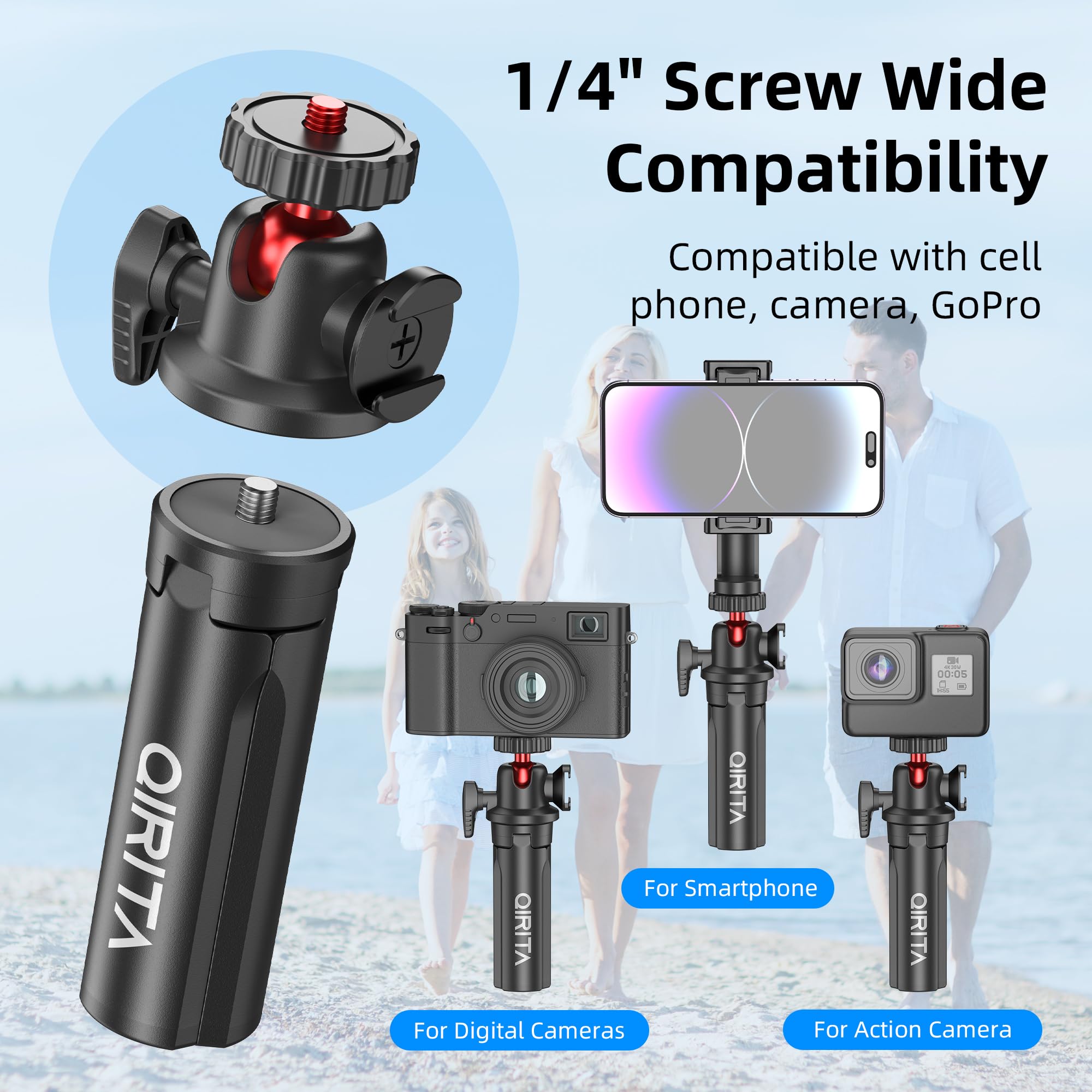 Mini Treppiede per Telefono Cellulare, Tripode Fotocamera 360° Rotazione, Stabilizzatore Smartphone con Cold Shoe & Vite 1/4", Cavalletto Portatile Compatibile con iPhone/Android/Fotocamera/Gopro