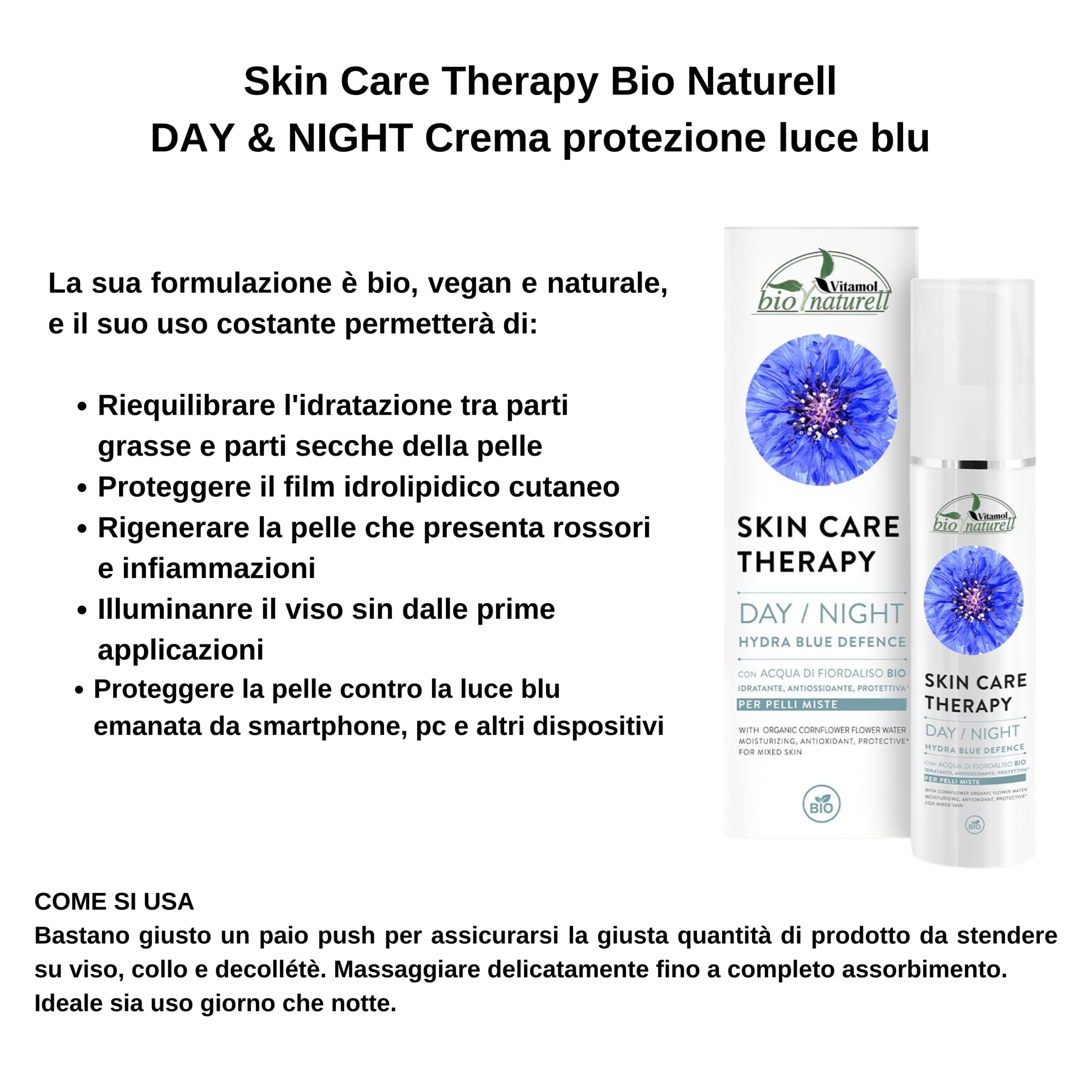 Vitamol Bio Naturell DAY/NIGHT Hydra Blue Defence Moisturizing face cream Combination skin Light protection Blue 50 ml - Image 2