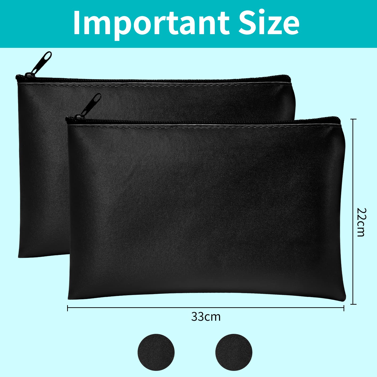 2 portafogli A4, nero, con chiusura lampo, 33 x 22 cm, in poliuretano, formato A4, per contanti, monete, cosmetici, fatture