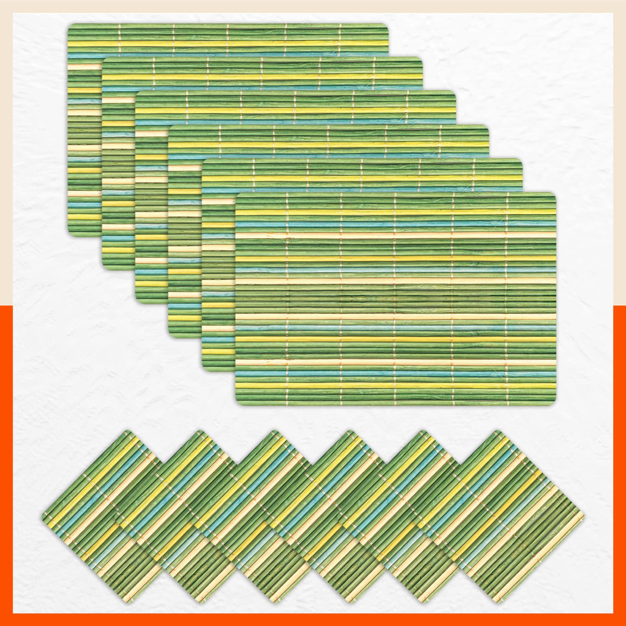 Table Mats by Bathla - Set of 6-45cm x 30cm Table Placemats & Coasters for Home Dining Table | Multipurpose, Heat-Resistant, Waterproof & Washable | Matworks (Bambus, Polyvinyl Chloride) (B09KCDPP4Y) Amazon Price History, Amazon Price Tracker