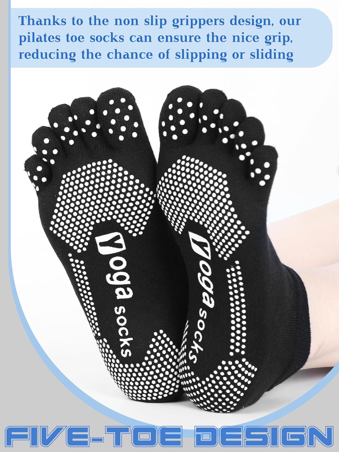 6 Pairs Women Toe Socks Non Slip Yoga Socks with Grip Men Pilates Toe Socks for Dance Gym - Image 4