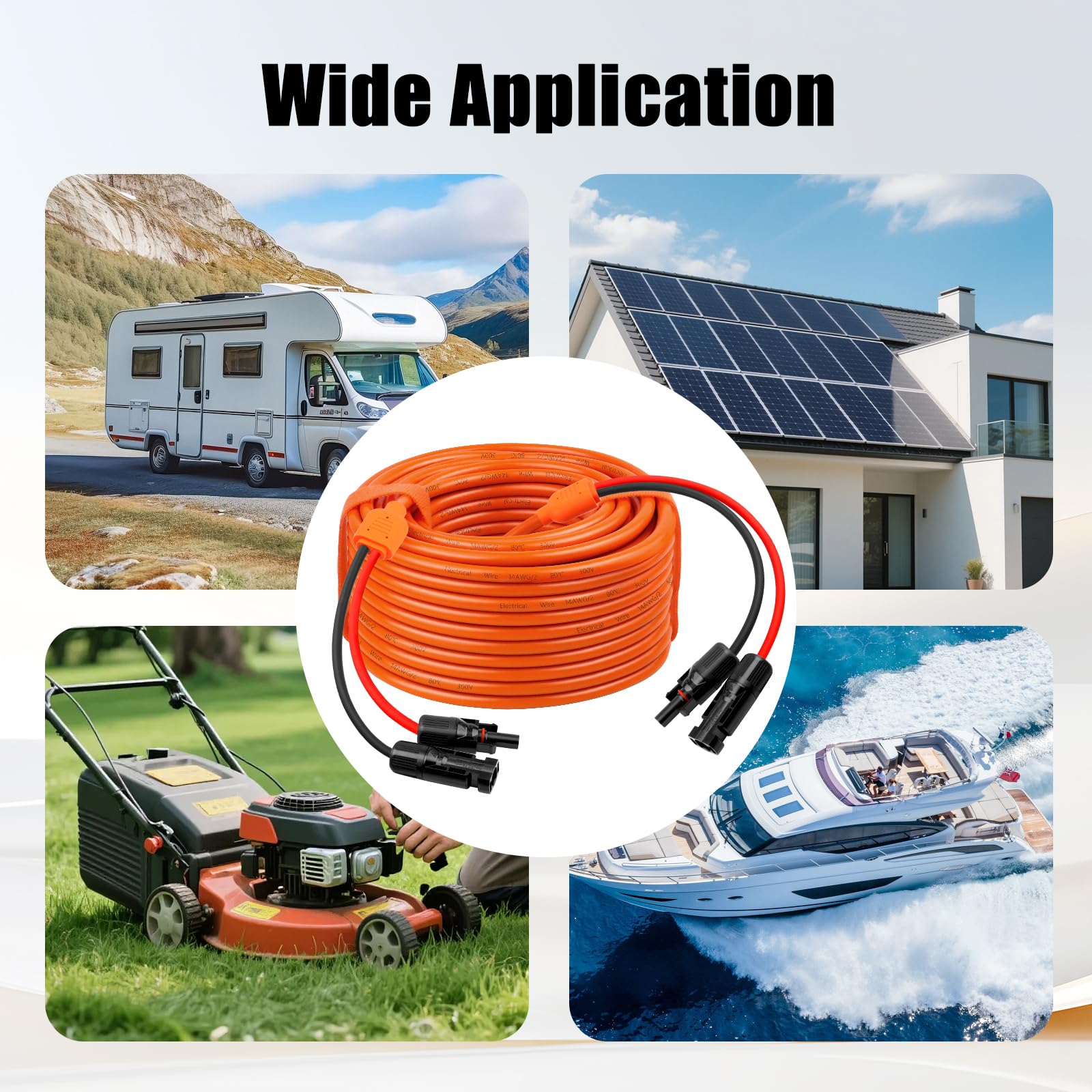Kabel przedłużający solarny 14 Gauge 30 FT, 10 AWG, kabel panelu słonecznego ze złączami żeńskimi i męskimi, 14AWG, czerwone i czarne główne przewody solarne, wytrzymały kabel zasilający do kampera