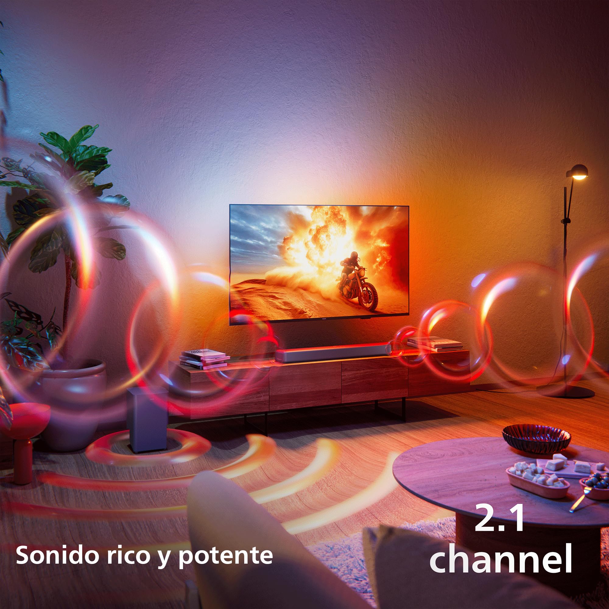 PHILIPS TAB5601 2.1 Barra Sonido con Subwoofer inal., Salida máx. 290W, Dolby Digital Plus, DTS Virtual:X, Sonido IA Intellisound, Bluetooth LE 5.4, HDMI ARC, Entradas ópticas y USB – Gris Metalizado