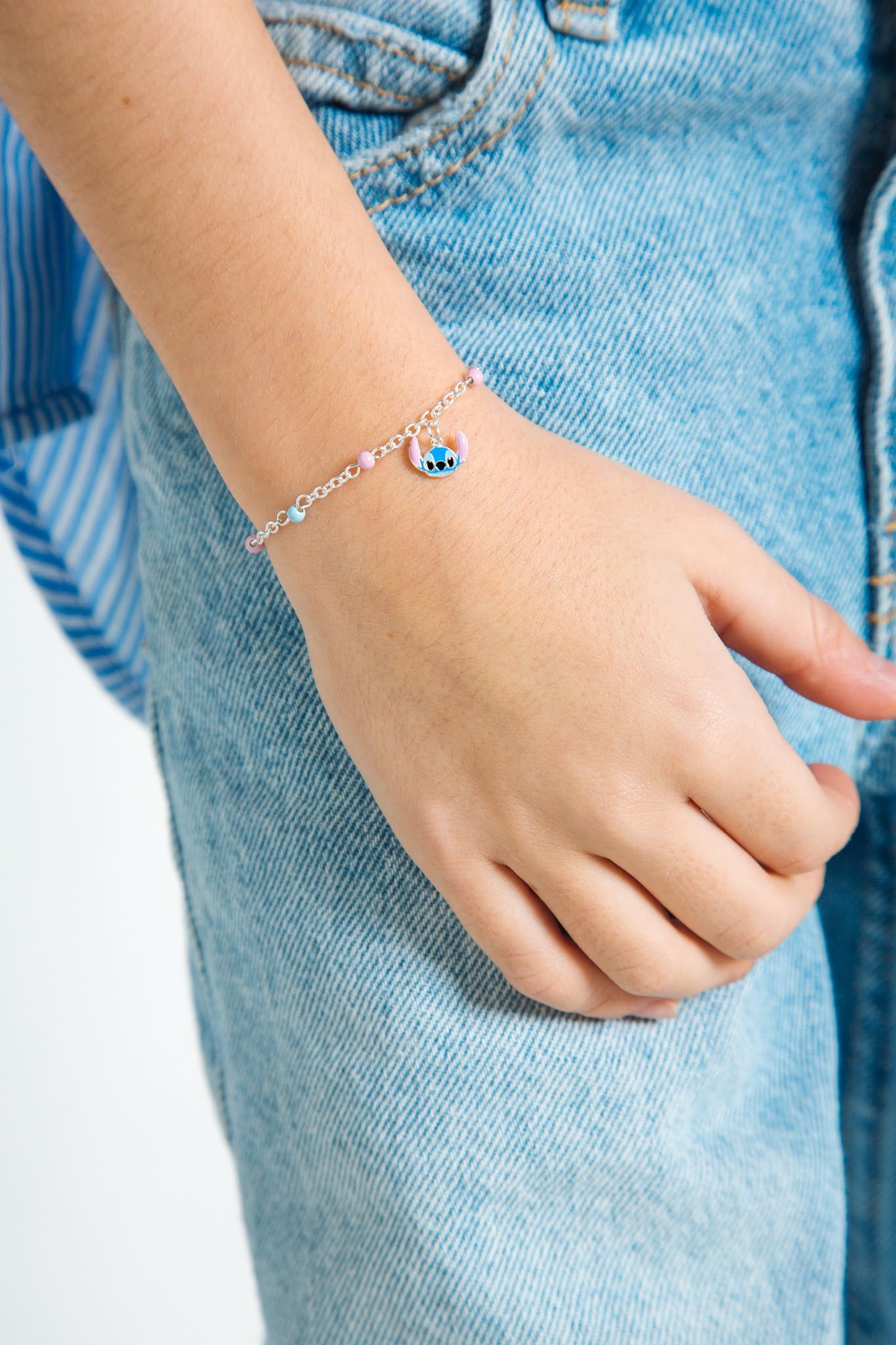 Disney Bracciale Lilo & Stitch per Bambine e Ragazze in Argento, Lunghezza 12-14cm, Gioielli