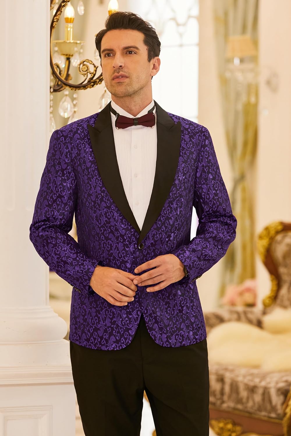 COOFANDY Mens Floral Tuxedo One Button Luxury Shiny Blazer Dinner Party Prom Wedding Suit Jacket - Image 4