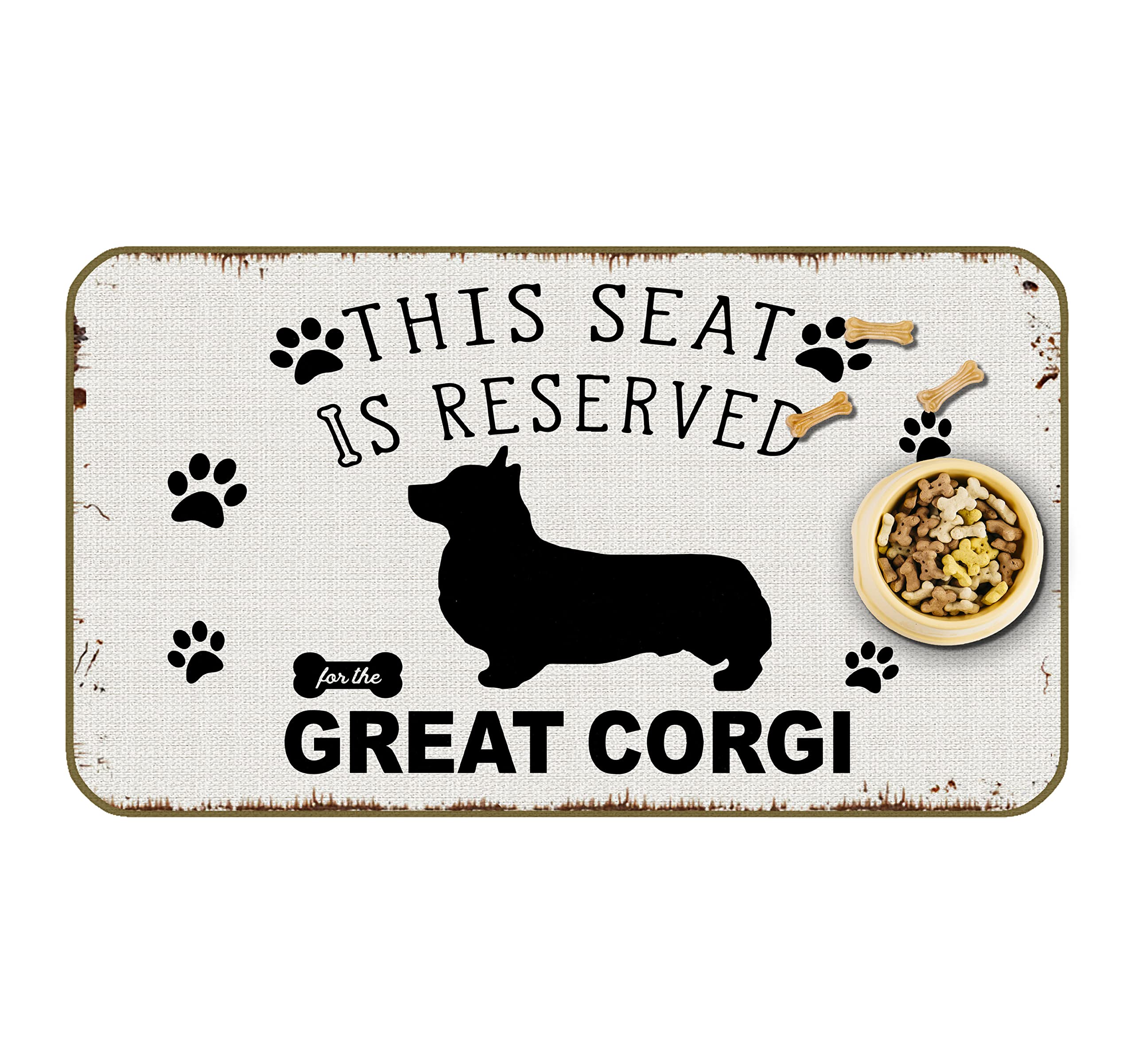 Funny Corgi Silhouette Waterproof Food&Water Dog Bowl Mat,This Seat is Reserved for The Great Corgi Nonslip Eco-Friendly Pet Dog Buddy Feeding Mat Food Mat for Floors17x30lnch