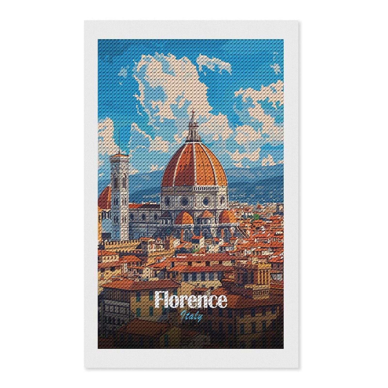 Junmoney Florence, Italy Skyline Crystal Diamond Art Kit 12"x20", Round Gems, Detailed Printed Canvas, Creative Gift Idea, Vintage Style Decor