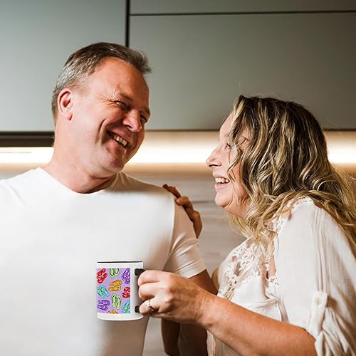 Miniatura 4 de 3dRose mug_77539_4 Taza negra de dos tonos con estampado colorido de chanclas - Fondo morado, 11 onzas, multicolor