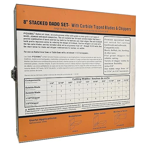 Miniatura 6 de FOXBC Juego de cuchillas apilables de carburo de 8 pulgadas para sierra SawStop, Jet, Dewalt, Bosch - 14 piezas