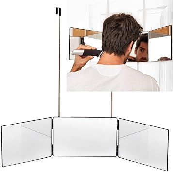 3 Way Mirror Real Glass Tri-Fold Mirror for Self Hair Cutting & Styling DIY Hair Cutting Tool for Cut, Trim, Shave Head & Neckline at Home Adjustable Portable Hands Free