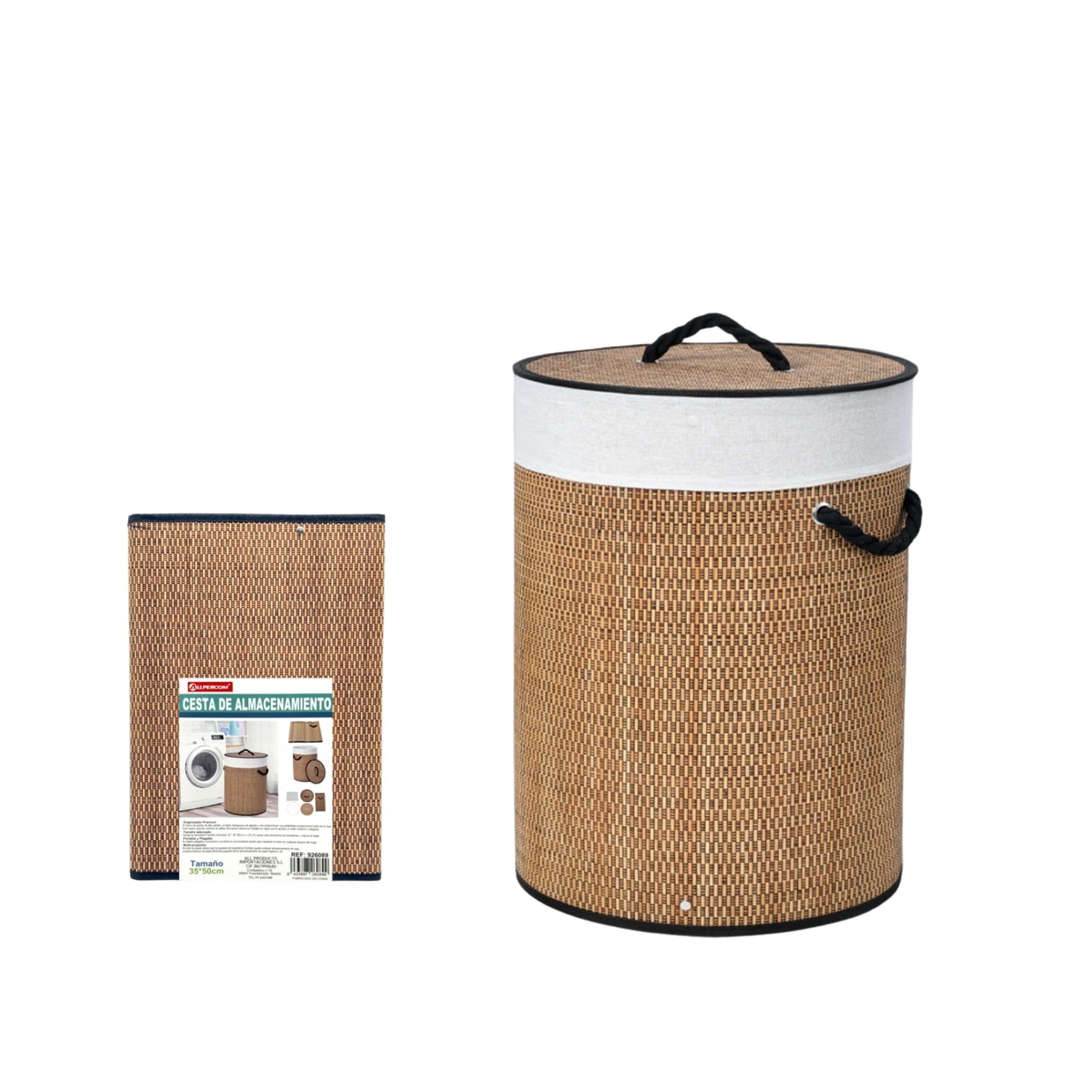 Weida Cesto de la Ropa Sucia de Bambú | Con Tapa y Asas Plegable | Bolsa Extraíble y Lavable | Diseño Natural | Para baño o Dormitorio | Color Marrón Oscuro Bambú (60cm-40cm-30cm Rectangular) — view 7
