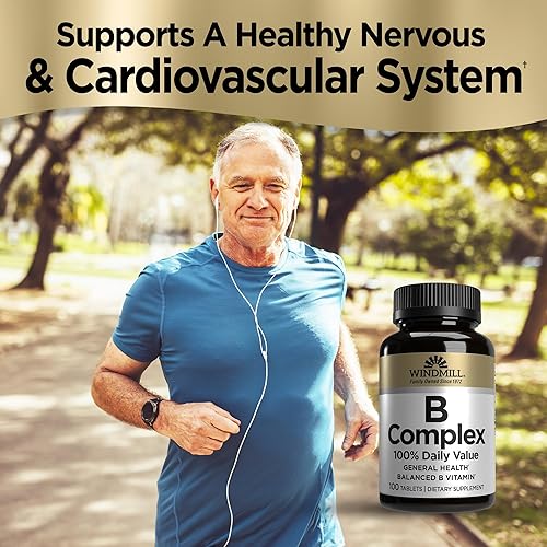 Miniatura 4 de Windmill Natural Vitamins Complejo B (100% valor diario), aumenta la producción de energía y promueve el metabolismo, 100 tabletas, 100 porciones
