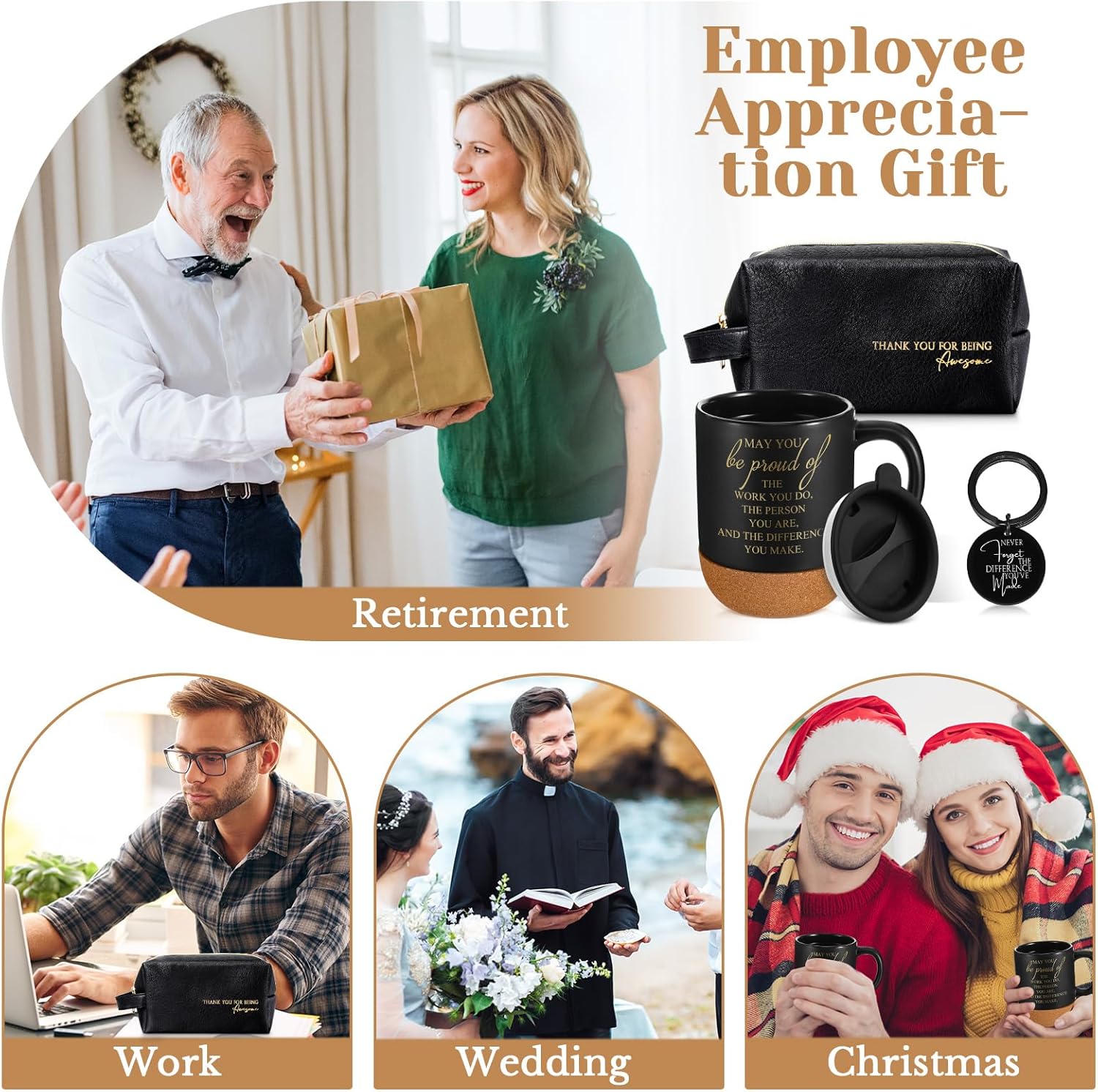 Dandat 3 Pcs Thank You Gift for Men Father's Day Appreciation Gift Leather Toiletry Bag May You Be Proud of the Work 15Oz Coffee Cup with Keychain for Male Teacher CNA Week Nurse Coworker(Black)