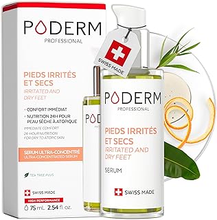 PODERM Sérum Mycose Pieds Athlète au Tea Tree | Répare et Apaise les Irritations, les Démangeaisons et la Desquamation | Post-Mycose, Psoriasis, Eczéma | Soin des Pieds | Fabriqué en Suisse.