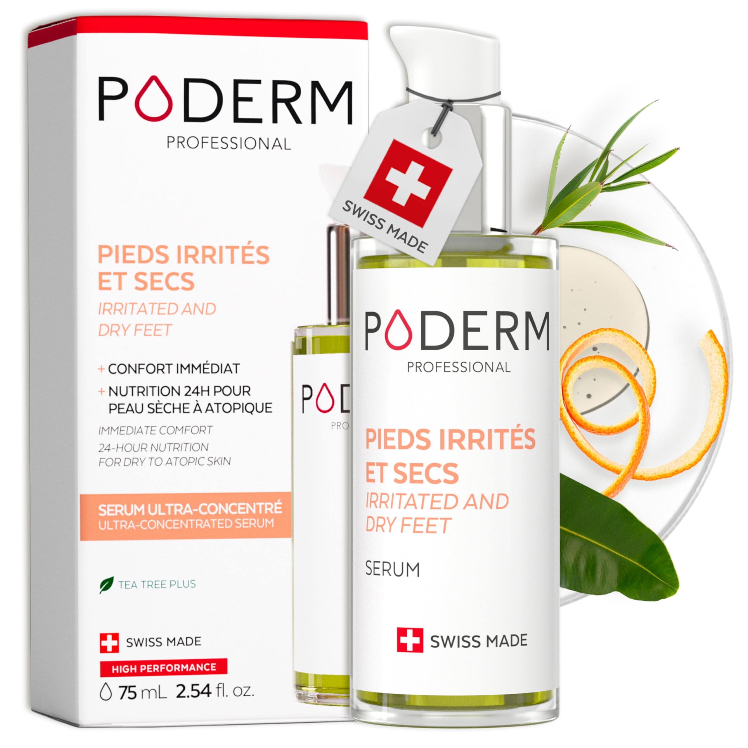 PODERM Sérum Mycose Pieds Athlète au Tea Tree | Répare et Apaise les Irritations, les Démangeaisons et la Desquamation | Post-Mycose, Psoriasis, Eczéma | Soin des Pieds | Fabriqué en Suisse.