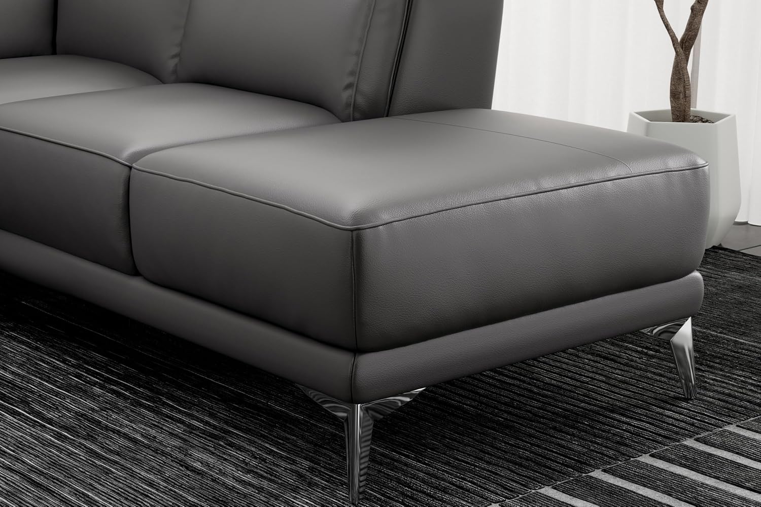 Valencia Pista Geniune Leather Reclining Sectional Sofa with Right Hand Chaise -| Power Recliner Chair, Nappa 11000 Leather | L Shaped Couch for Living Room Furniture, Cloudy Grey