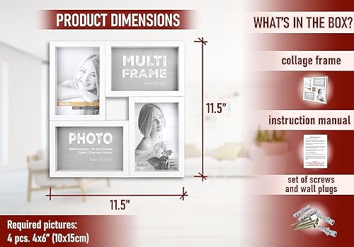 Miniatura 4 de VELISTA Marco de fotos moderno de 4 x 6 pulgadas, collage de marco cuadrado de mesa de alta calidad, marco de fotos múltiple para montaje en pared,