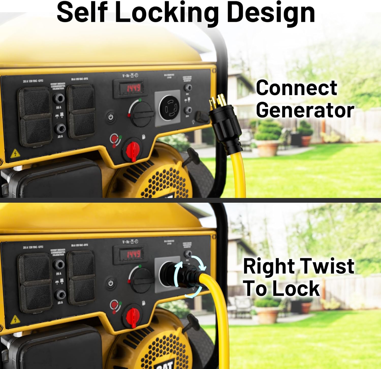 25FT 30 Amp Generator Cord, Outdoor Heavy Duty 4 Prong Extension Cord with Twist Lock, NEMA L14-30P/L14-30R, 30A 125/250V, 10 Gauge, STW, for Home Emergencies, RVs, ETL Listed, Yellow