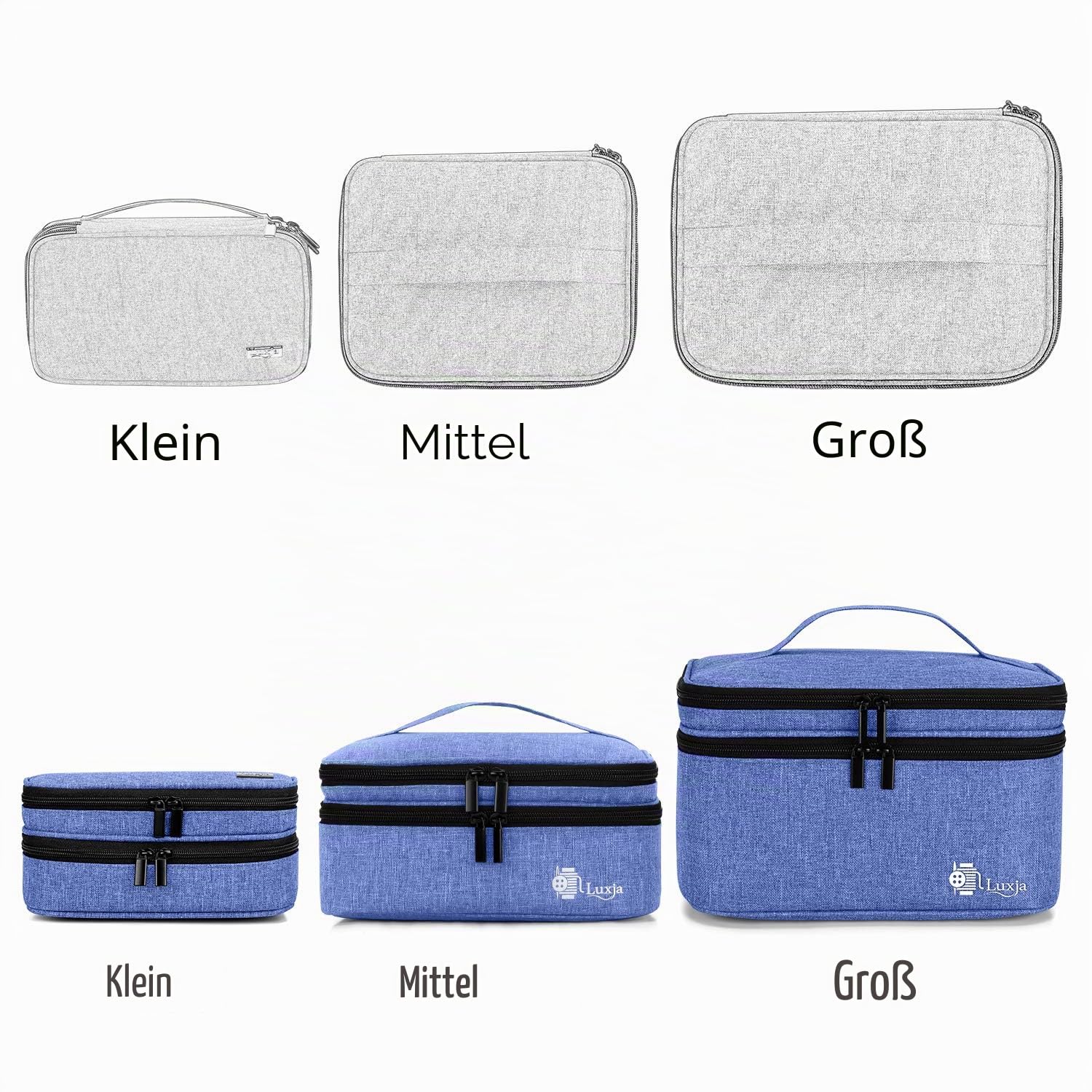Luxja Doppel-Schicht Nähzubehör Organizer, Aufbewahrungstasche für Nähset, Nähzeug Tragetasche für Anfänger, Reisende, Handwerker und Freunde, Groß/Dunkel Blau