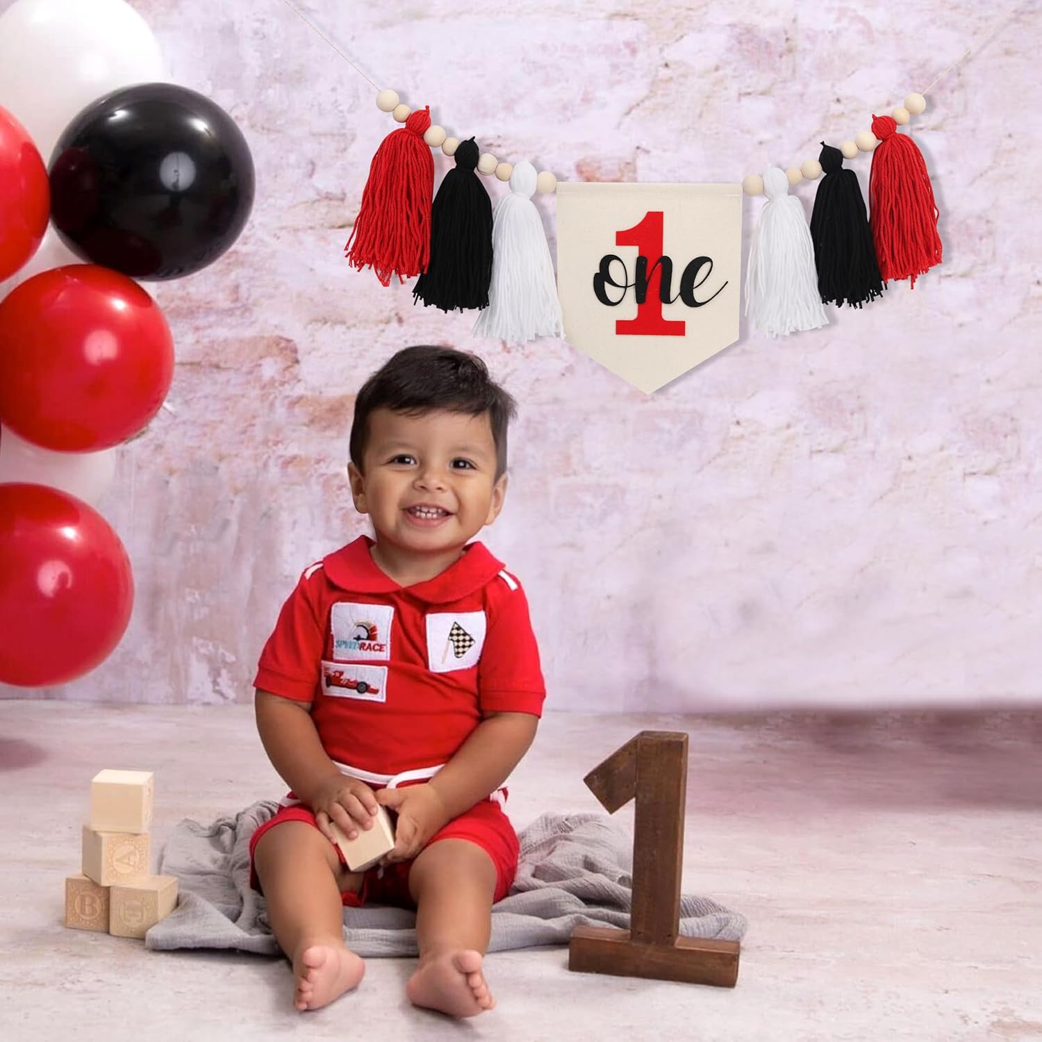 1st Boy High Chair Banner - Blush Pink 1st Girl High Chair Banner,Floral First birthday decor, Wildflower Photo prop,Royal Blue Orange Tassel,First Green Shades Tassel (Red Black) - Image 4