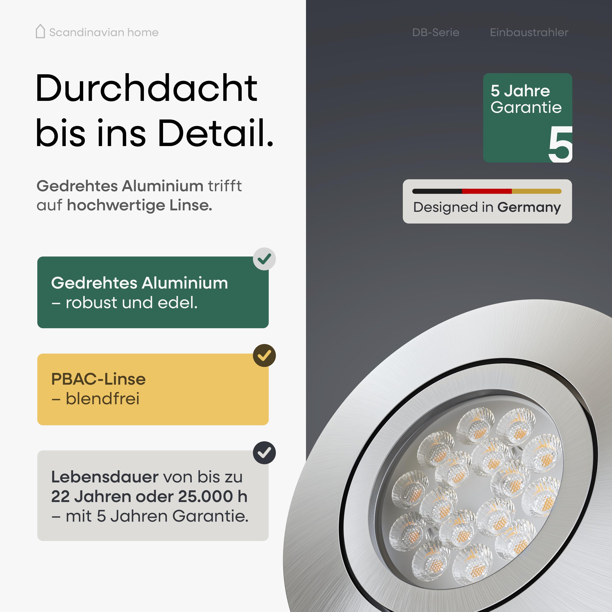 LED Einbaustrahler 230V Dimmbar 6er Set - Warmweiß 3000K 470lm CRI 90+ 68mm IP44 Aluminium Schwenkbar