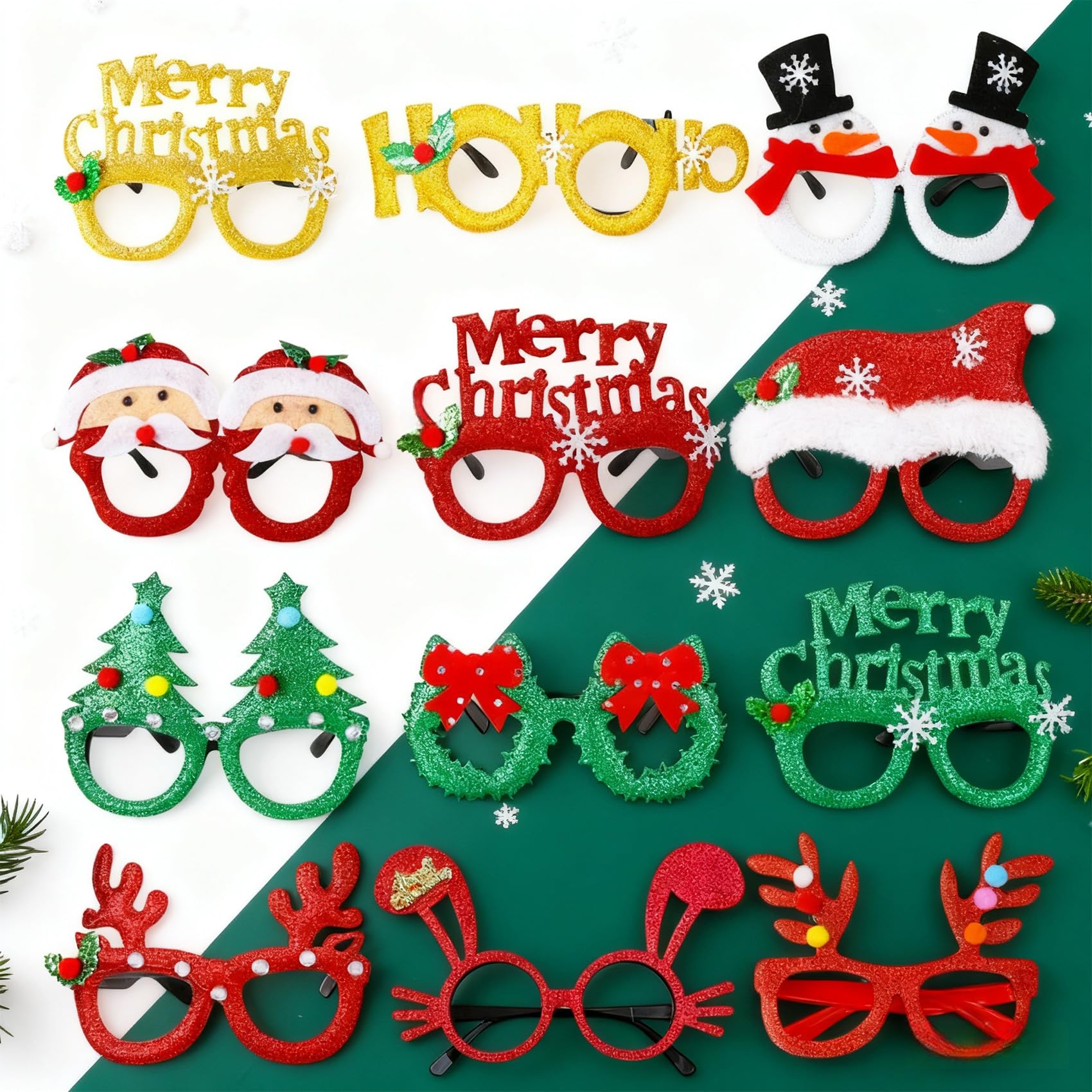FORTSPANG 12-Pack Christmas Glasses Frames - Fun Party Eyewear Accessories for Christmas Dress-Up Costumes, (12)