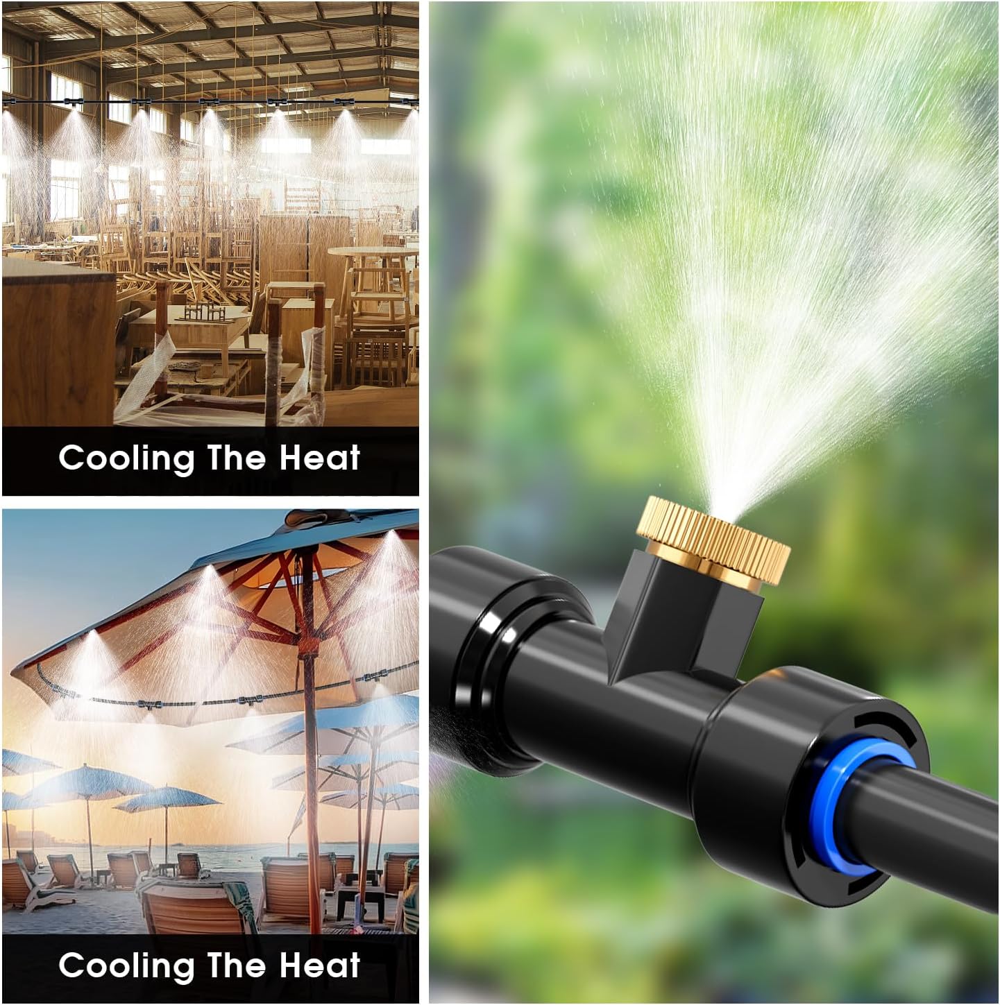 Misting Cooling System, 26FT (8M) Misting Line + 7 Brass Mist Nozzles + Brass Adapter(3/4") Outdoor Mister for Patio Garden Greenhouse Trampoline for Waterpark
