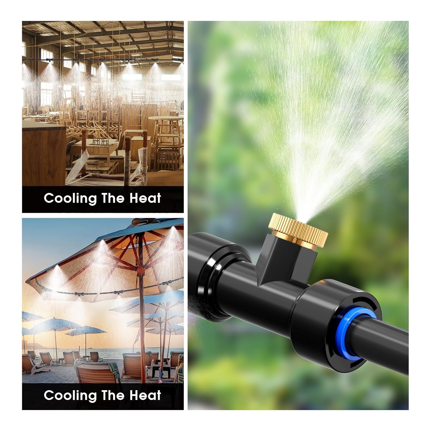 Misting Cooling System 59FT (18M) Misting Line + 26 Brass Mist Nozzles + 28 Brass Adapter(3/4") Outdoor Mister for Patio Garden Greenhouse Trampoline for Waterpark